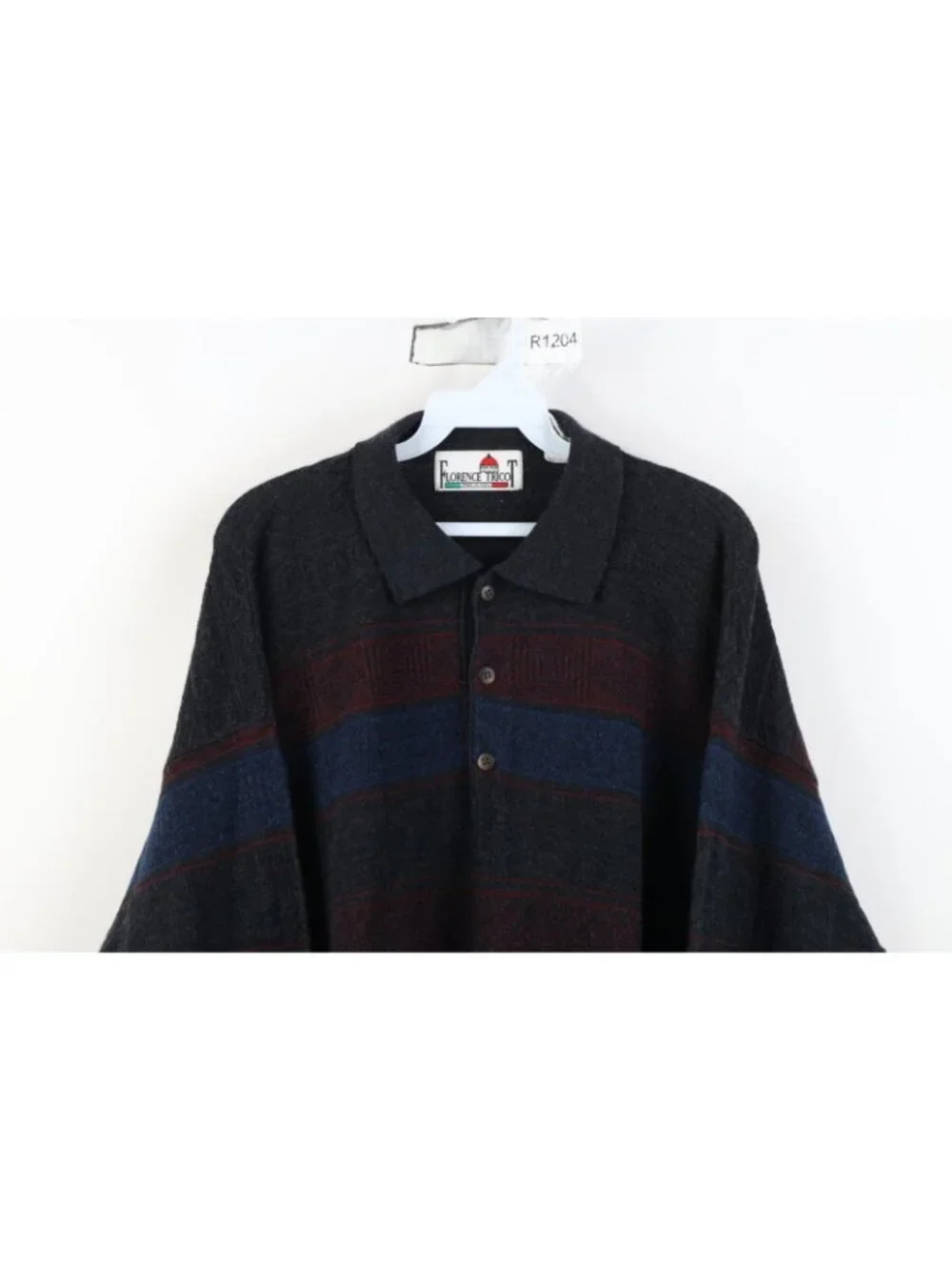 Vtg 90s Streetwear Mens XL Geometric Striped Wool Blend Knit Collared Sweater